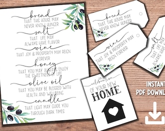Housewarming Printable Home Blessing, Bread Salt Wine, New Home Owners, New Neighbors, Welcome To Your New Home Housewarming Gift Basket Tag