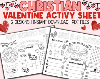Christian Valentine's Day Activity Sheet Printable | Valentine's Day Placemat PDF| Scripture Valentine | Valentine's Day Games Sunday School