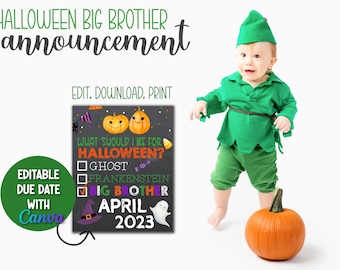 Halloween Big Brother Announcement Sign, Halloween Big Brother To Be Pregnancy Reveal Board, Halloween Big Brother Pregnancy Announcement