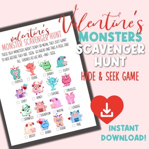 Búsqueda del tesoro del día de San Valentín con tarjetas ilustradas para esconder, juego de búsqueda del tesoro de San Valentín para niños, aula de juegos preescolares de San Valentín