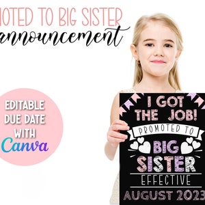 Promoted To Big Sister Announcement Sign | Big Sis Pregnancy Announcement Printable Chalkboard Editable Template Photo Prop