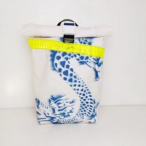 upcycled boat sail backpack waterproof japanese dragon size medium