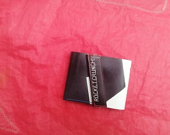 Upcycled lorry tarpaulin wallet black and white