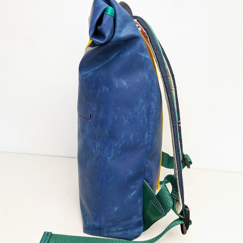 Upcycled lorry tarpaulin backpack waterproof small rolltop shops