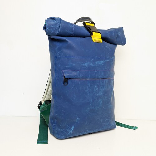 Upcycled lorry tarpaulin backpack waterproof small rolltop shops