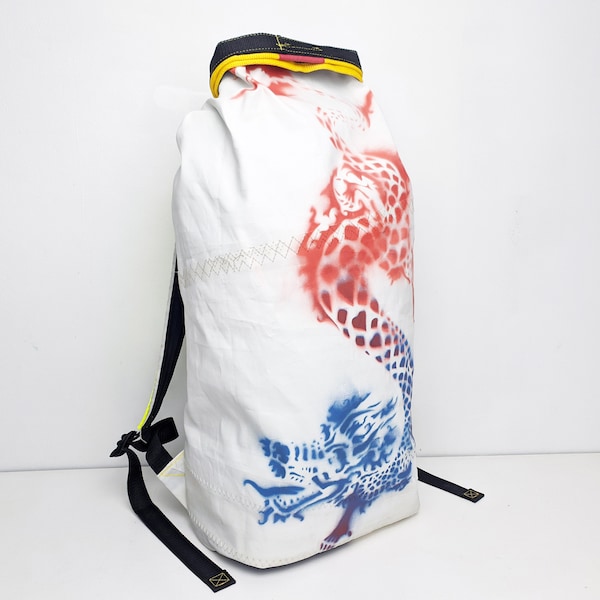 upcycled boat sail backpack waterproof japanese dragon size M/L