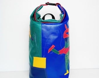 Upcycled tarpaulin rolltop backpack M/L aqua blue teal