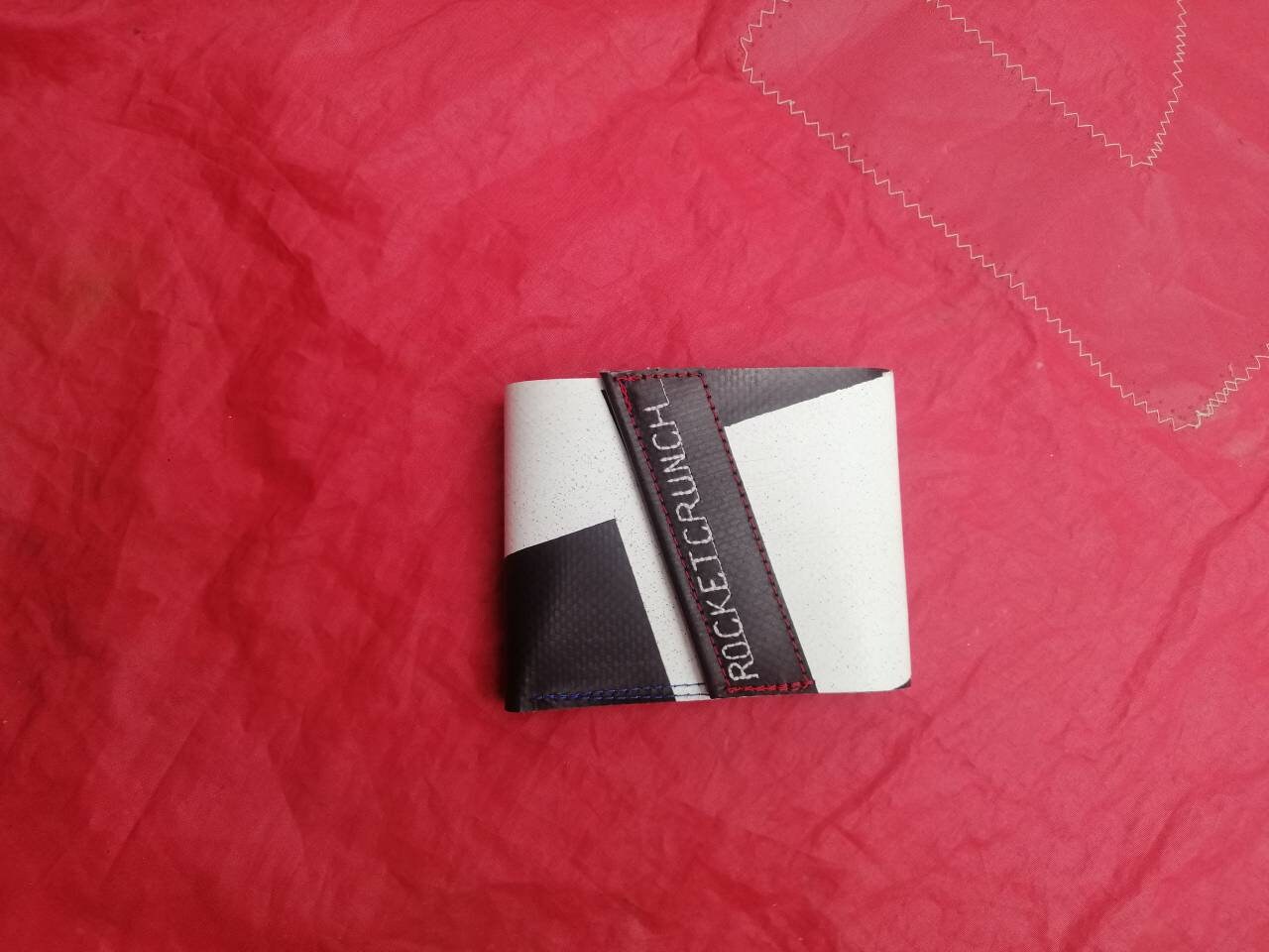 Upcycled lorry tarpaulin wallet black and white