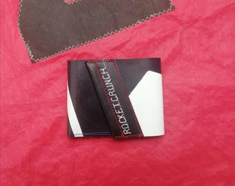Upcycled lorry tarpaulin wallet black and white