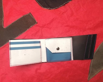 Upcycled lorry tarpaulin wallet black and white