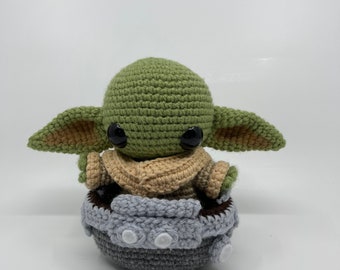 Crochet Green Alien in Space Pod – Handmade Sci-Fi Plush Toy