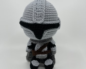 Handmade Crochet Bounty Hunter Plush – Soft Sci-Fi Warrior Doll