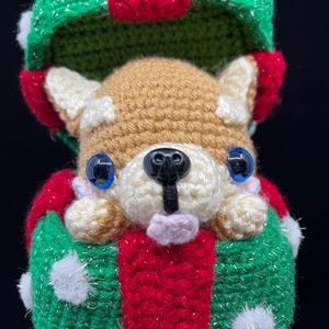 Handmade Crochet Dog in Gift Box – Cute Holiday Plushie – Christmas Puppy Surprise – Ready to Ship