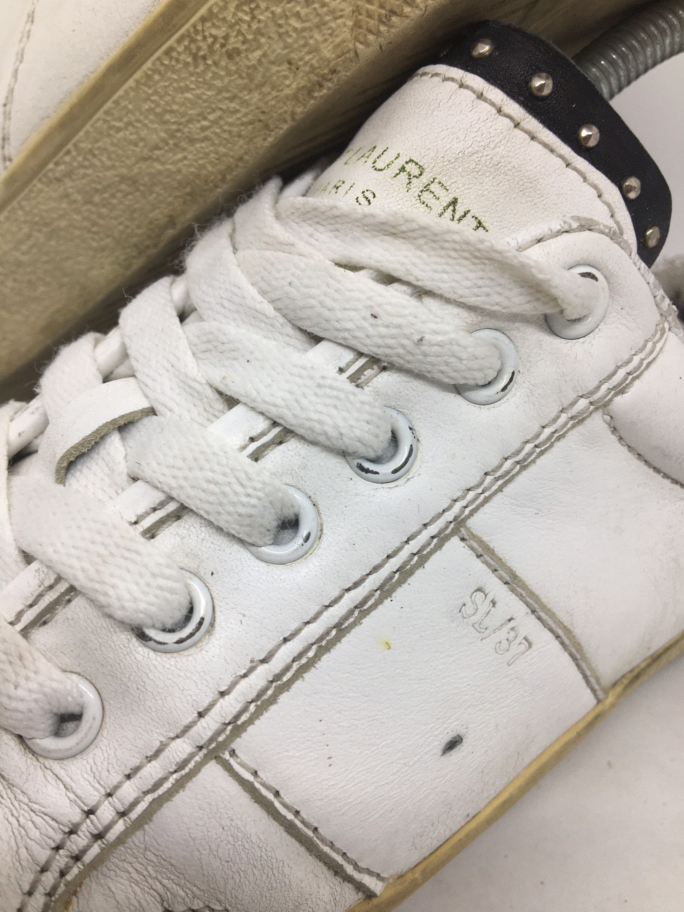 Saint Lauren Paris SL 37 Studded Low Leather White - Etsy