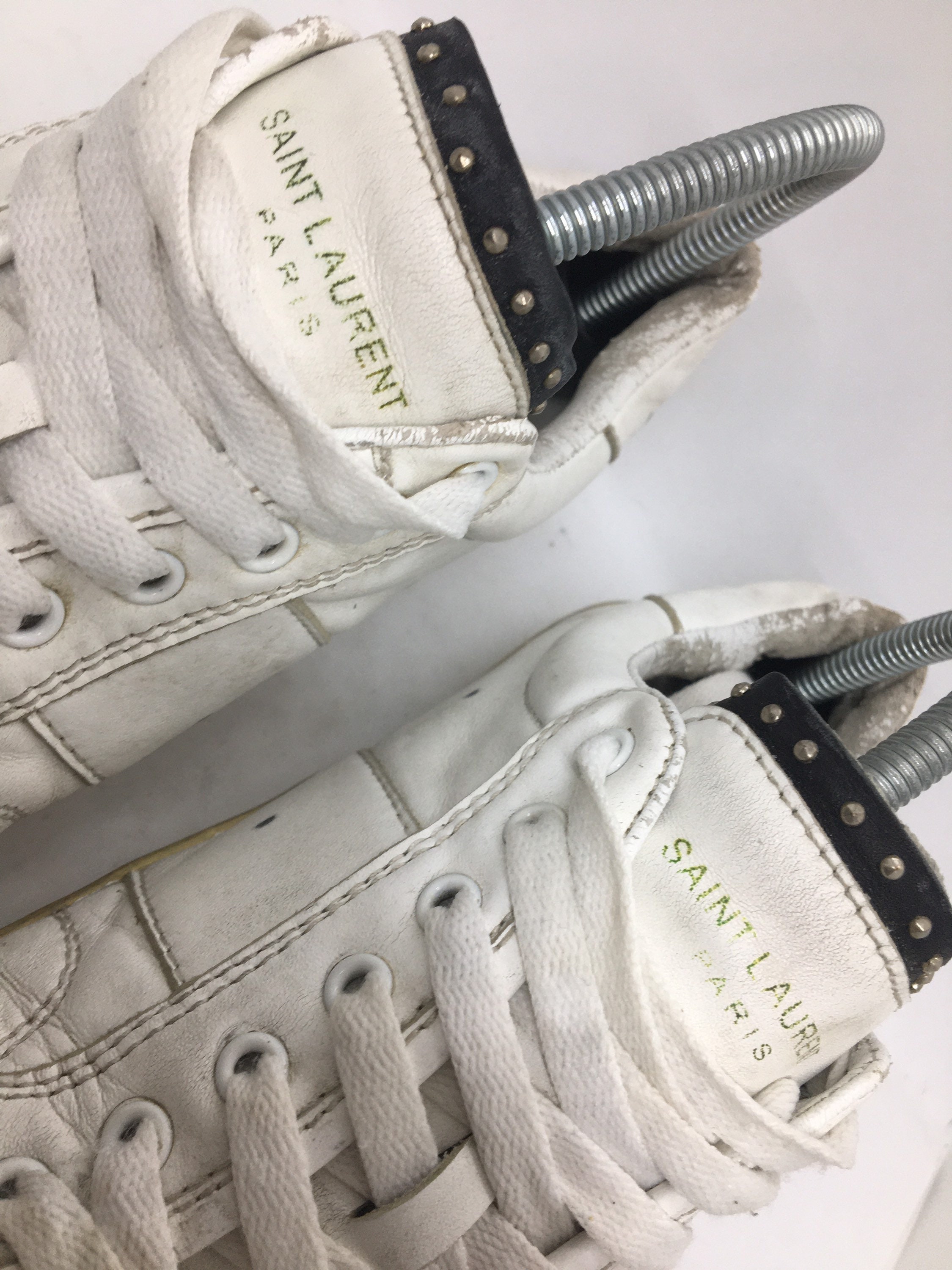 Saint Lauren Paris SL 37 Studded Low Leather White - Etsy