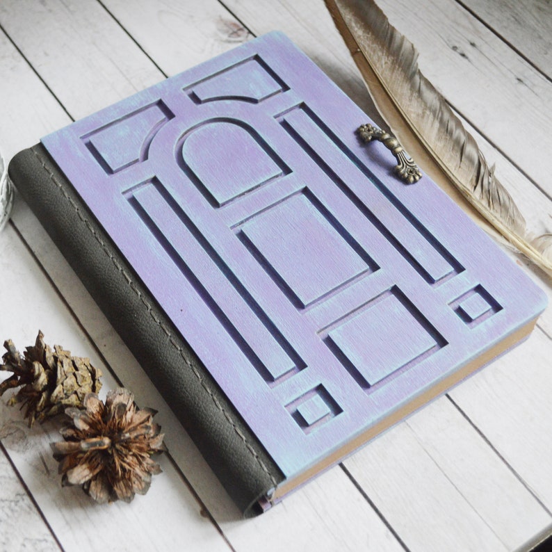 Large Wooden Door Notebook Custom Recipe Book Lilac Journal Etsy