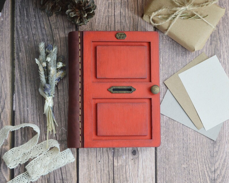 Wooden Notebook Old Door Notebook Kraft Notebooks Red Etsy