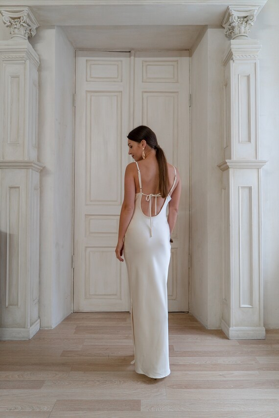 white backless slip dress