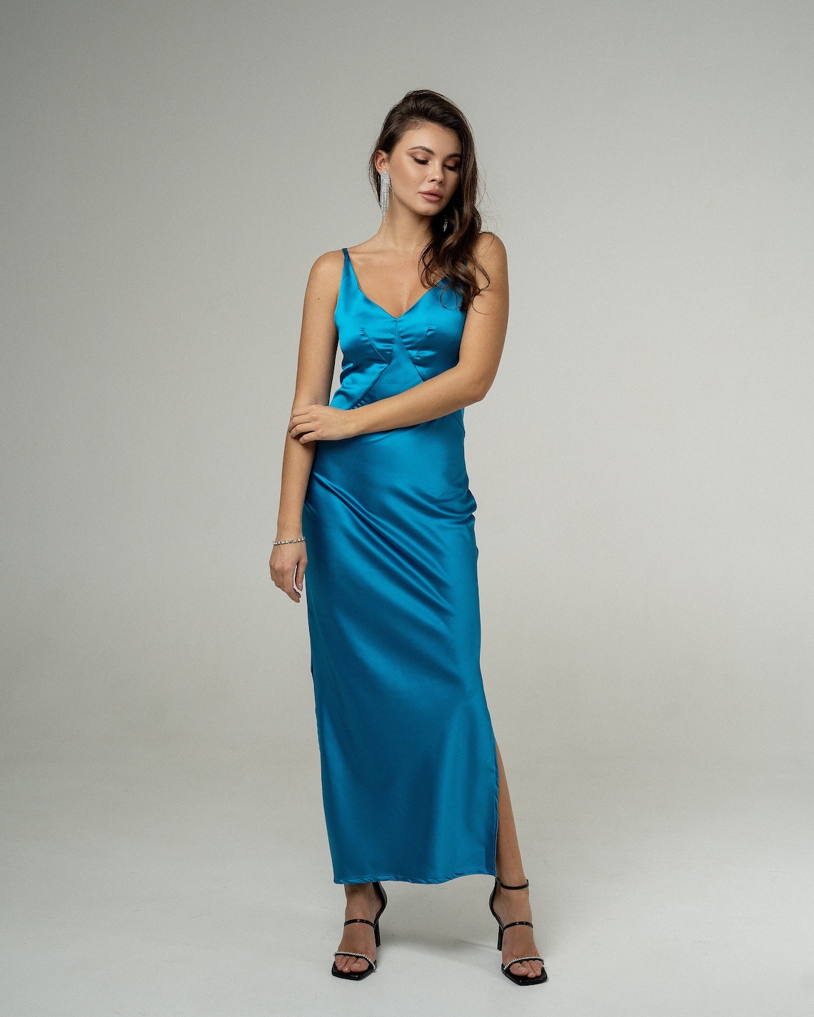 Blue silk dress for wedding Satin dress in blue Bridesmaid Etsy