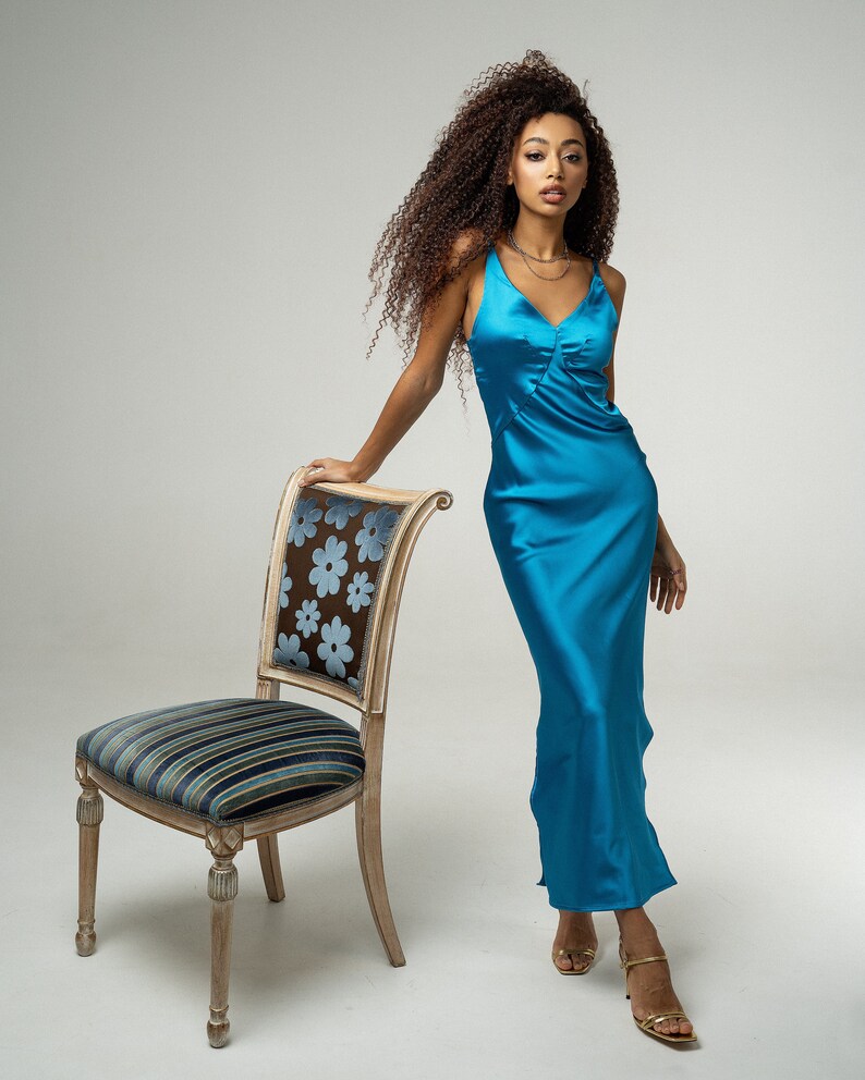 Turquoise Satin Dress Formal Slip Dress Great Gatsby Dress Etsy