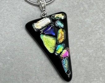 Dichroic Glass Pendant, Sterling Silver Bail, Fused Glass, Dichroic Jewelry, Fused Glass Jewelry, Mosaic, OOAK, Gift for Mom