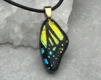 Dichroic Glass Small Butterfly Wing Pendant, Fused Glass Pendant, Gold Dichroic, Dichroic Jewelry, Gift for her