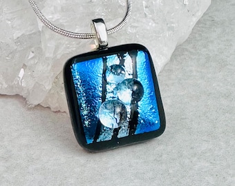 Dichroic Fused Glass Pendant: Silver Blue OOAK Jewelry