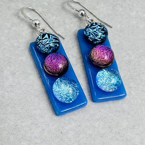 Blue and Purple Dichroic Earrings, Dichroic Drop Earrings, Fused Glass Earrings, Sterling Silver Earrings, Gift for Mom, Dichroic Jewelry
