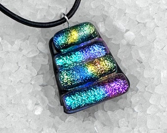 Dichroic Glass Pendant, Fine Silver Bail, Fused Glass, Dichroic Jewelry, Fused Glass Jewelry, Mosaic, OOAK, Gift for Mom