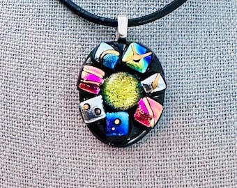 Dichroic Fused Glass Pendant: Gold Lustre Mosaic Jewelry
