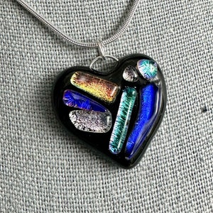 Dichroic Glass Heart Pendant: Sterling Silver Bail, Fused Glass Jewelry