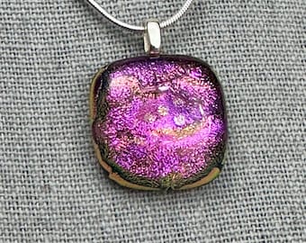 Magenta Pink Dichroic Glass Pendant, Fused Glass Pendant, Dichroic Jewelry, Fused Glass Jewelry, OOAK, Gift for her