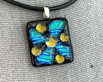 Dichroic Glass Pendant, Fused Glass, Dichroic Jewelry, Fused Glass Jewelry, OOAK, Gift for her, includes Leather Necklace