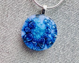 Fused Glass Bubble Pendant: Lavender & Blue OOAK Jewelry