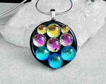 Dichroic Glass Pendant: Blue, Magenta & Gold Fused Glass Jewelry