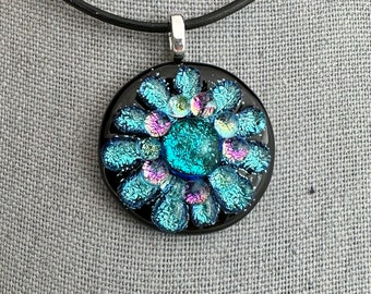 Dichroic Glass Pendant, Fused Glass Pendant, Dichroic Flower, Dichroic Jewelry, Gift for her