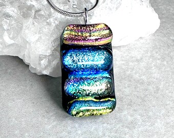 Dichroic Glass Pendant, Fine Silver Bail, Fused Glass, Dichroic Jewelry, Fused Glass Jewelry, Mosaic, OOAK, Gift for Mom