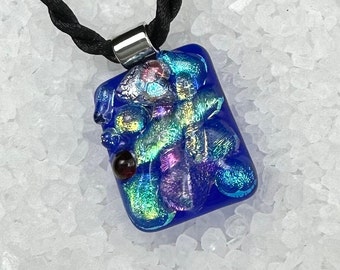 Dichroic Glass Pendant, Blue Fused Glass, Dichroic Jewelry, Fused Glass Jewelry, Mosaic, OOAK, Gift for her