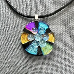 Dichroic Glass Flower Pendant: Fused Glass Jewelry Gift
