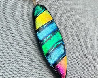Dichroic Glass Pendant: Large Marquise Fused Glass Jewelry