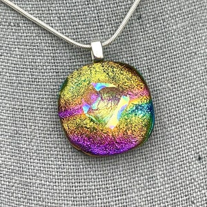 Dichroic Glass Pendant, Rainbow Dichroic, Fused Glass Pendant, Gift for her, Silver Plated Heart Bail