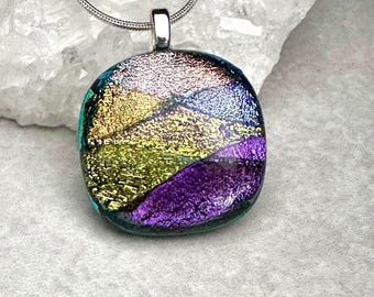 Purple and Gold Dichroic Glass Pendant, Fused Glass Pendant, Dichroic Jewelry, Fused Glass Jewelry, OOAK, Gift for her
