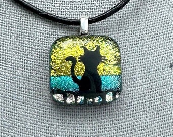 Dichroic Glass Cat Pendant,  Fused Glass, Dichroic Jewelry, Fused Glass Jewelry, OOAK, Gift for her