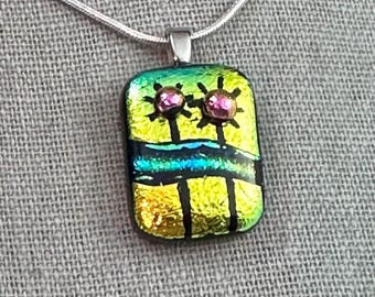 Dichroic Glass Flower Pendant, Fused Glass Jewelry, OOAK