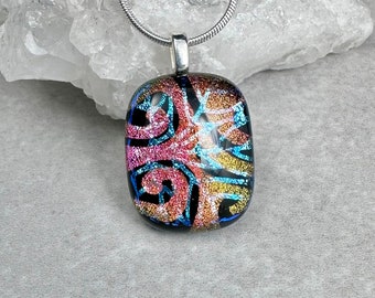 Dichroic Glass Pendant, Fused Glass Pendant, Dichroic Glass Pendant, Fused Glass Jewelry, Silver Plated Bail