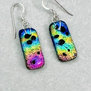 Dichroic Earrings, Dichroic Drop Earrings, Fused Glass Earrings, Sterling Silver Earrings, Gift for Mom, Dichroic Jewelry