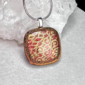 Red Dichroic Glass Pendant,  Fused Glass, Dichroic Jewelry, Fused Glass Jewelry, Mosaic, OOAK, Gift for her