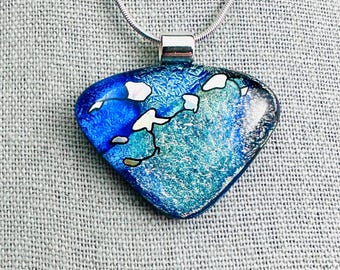 Dichroic Fused Glass Pendant: Silver & Blue OOAK Jewelry