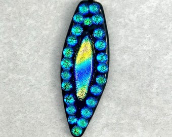 Blue Dichroic Fused Glass Pendant: OOAK Marquise Jewelry