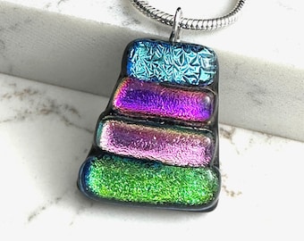 Dichroic Glass Pendant, Fine Silver Bail, Fused Glass, Dichroic Jewelry, Fused Glass Jewelry, Mosaic, OOAK, Gift for Mom